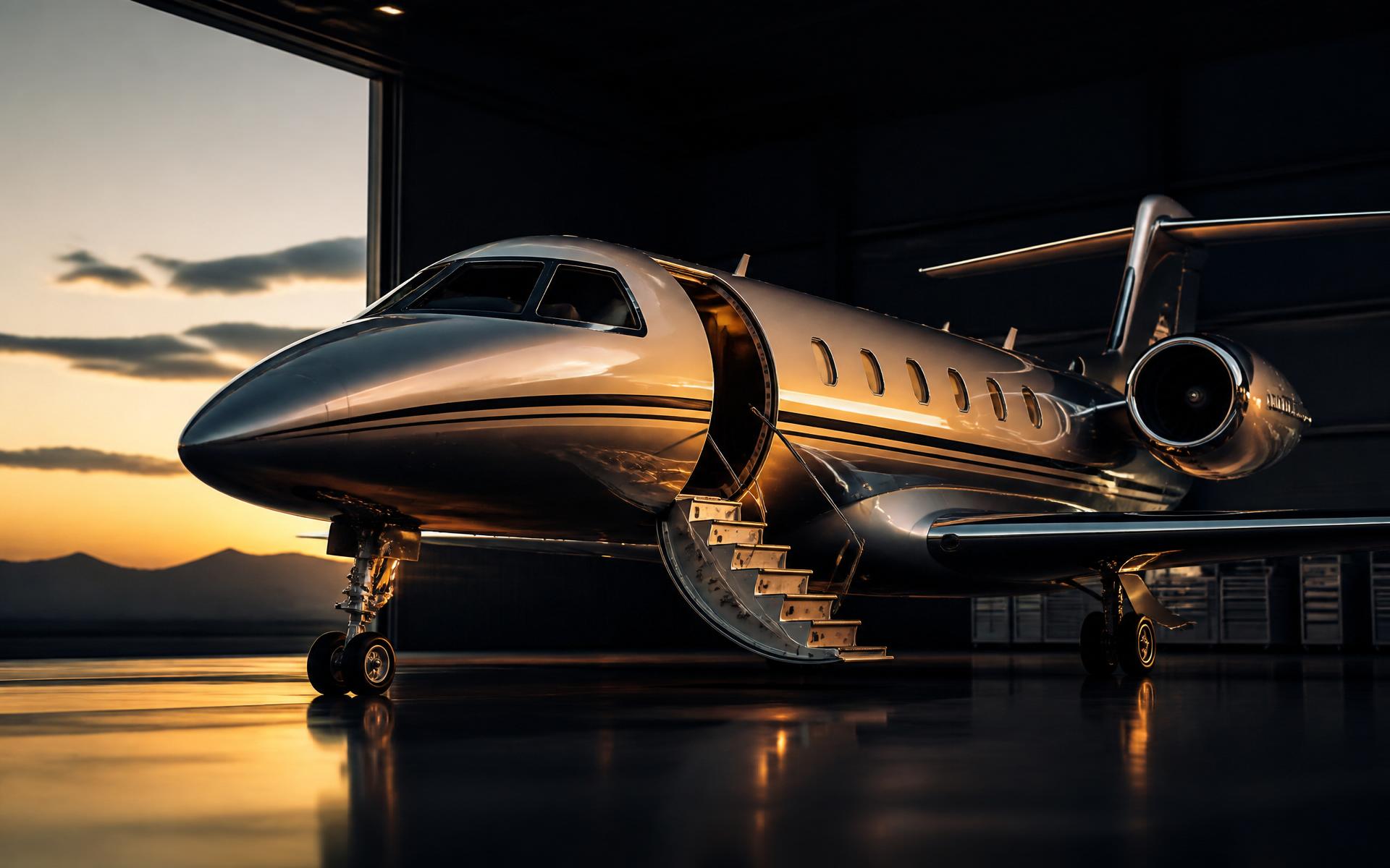 Private jet at dusk